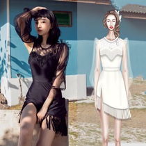 Small fragrant wind covering legs swimsuit women conservative thin belly cover belly with sleeves sex dress three-piece set