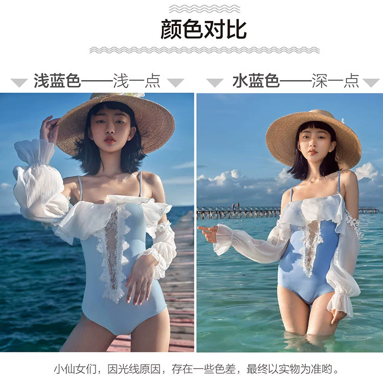 Fan hâm mộ cổ tích áo tắm nữ Hàn Quốc ins gió dài tay gợi cảm một mảnh giảm béo che bụng bikini 2019 áo tắm nóng xuân - Bộ đồ bơi One Piece