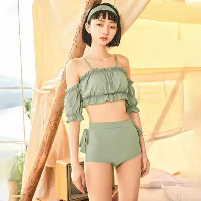 ins shoulder hot spring swimsuit 2020 new belly high waist hipster sling two-piece swimsuit two-piece swimsuit