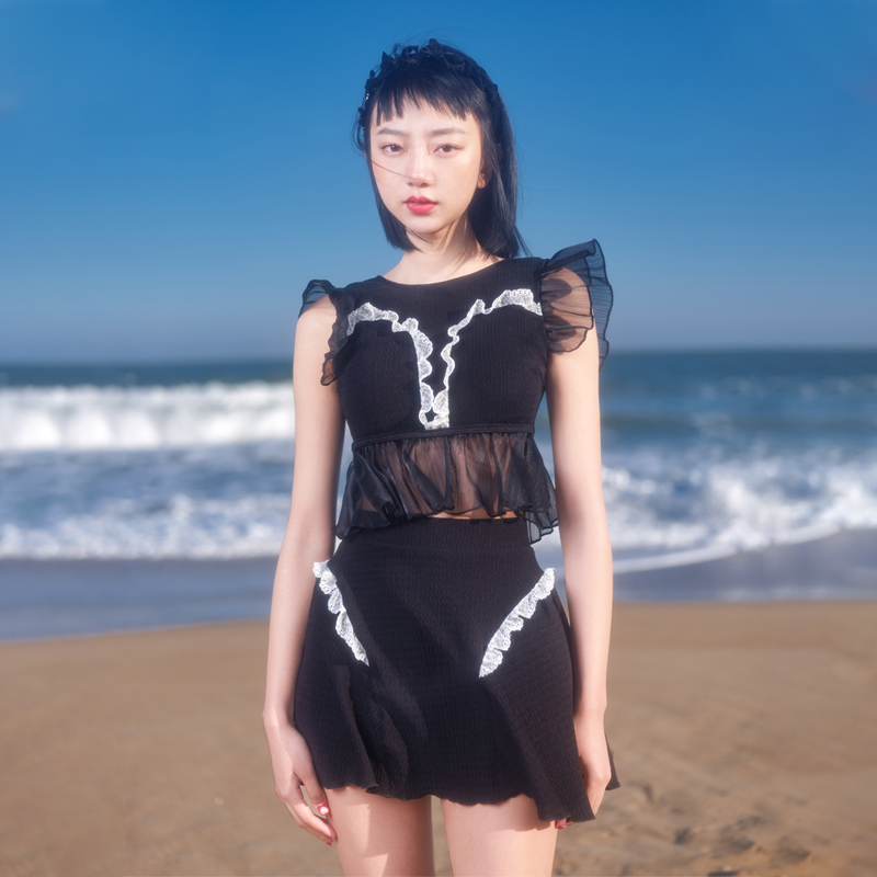 Beauty back swimsuit three-piece cute maid lolita Sweet new small chest gather skirt backless split swimsuit