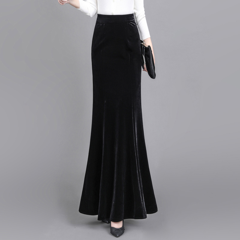Extra-Long Velvet Long Skirt for Autumn and Winter, High-End, Exquisite, and Elegant, Long Hip-Hugging Fishtail Skirt, Half-Length Skirt Extra-Long Velvet Long Skirt for Autumn and Winter, High-End, Exquisite, and Elegant, Long Hip-Hugging Fishtail Skirt, Half-Length Skirt