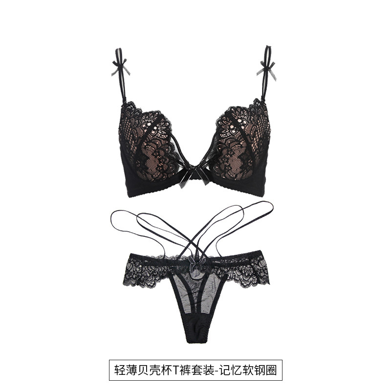 [USD 129.45] romance sexy underwear women's small chest push up bra set summer thin lace large