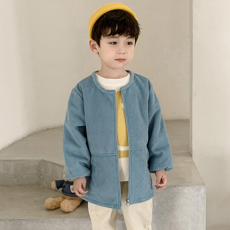 Children's corduroy overcoat autumn and winter children's down jacket long-sleeved protective clothing male baby kindergarten eating anti-dirty bib