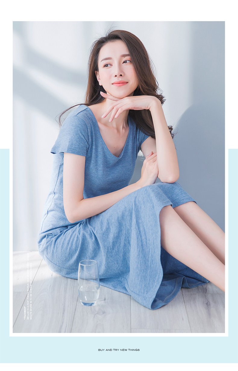 Nightdress nữ mùa hè bông hàng đầu dưa đầu có thể được đeo bên ngoài ngắn tay áo phần mỏng ngực lỏng pad sexy đồ ngủ