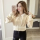 Áo khoác nhung ngắn nữ vàng 2018 thu đông mới phiên bản Hàn Quốc đã mỏng tay dài trùm đầu áo sơ mi cạp cao