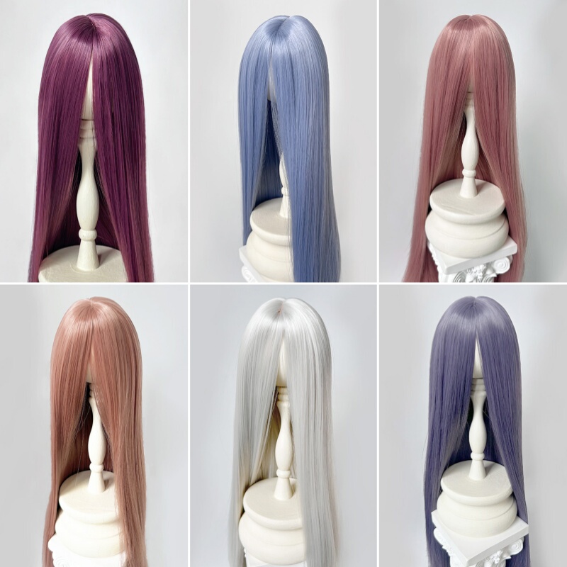 Bjd Wig Matte High-Temperature Fiber Daily Color Series Middle-Part Bangs Long Straight Hair Wig 3/4/6/8 Part Wig