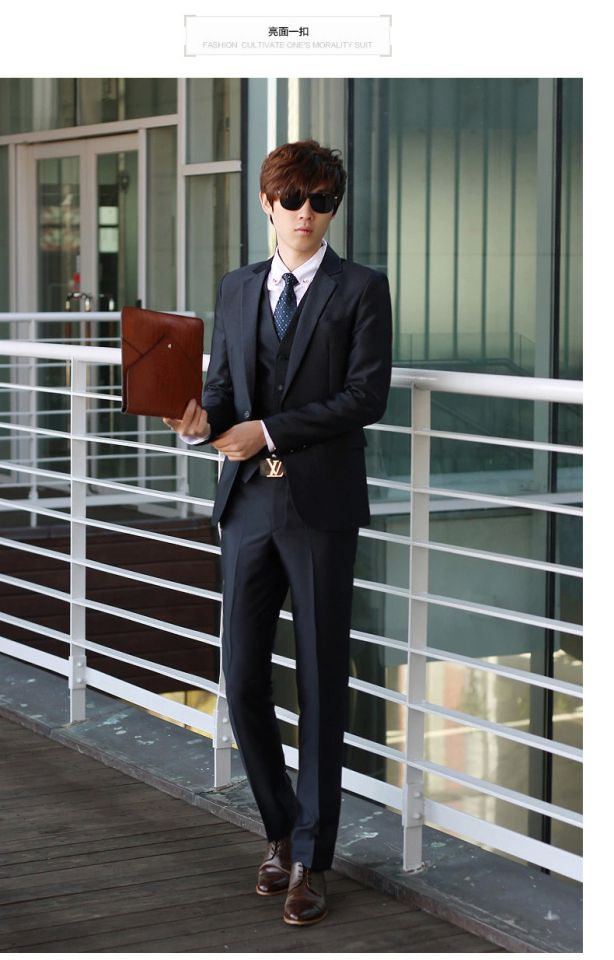 Bộ đồ vest nam ba mảnh phù hợp với mùa thu kinh doanh tự trồng phù hợp với bộ đồ nam chú rể phù rể quần baggy nam
