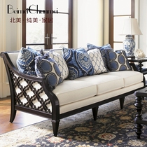  American country fabric sofa combination creative 1 2 3 fabric two-person sofa Pure solid wood down three-person sofa