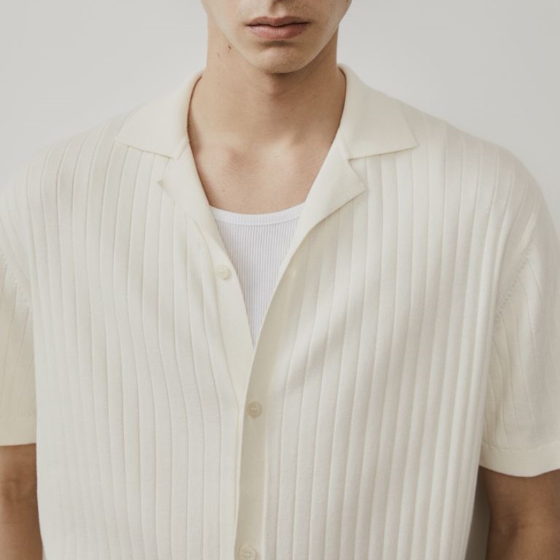 Men's Summer Knit Cardigan with Cuban Collar, Short Sleeves, Ribbed, Casual Loose Shirt T-Shirt 12386 Men's Summer Knit Cardigan with Cuban Collar, Short Sleeves, Ribbed, Casual Loose Shirt T-Shirt 12386
