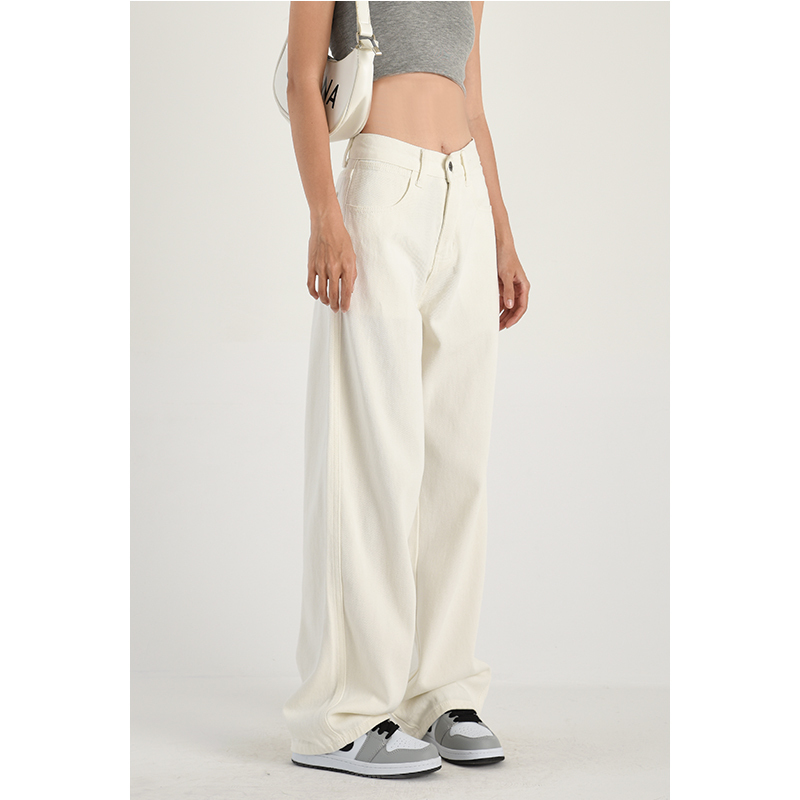 White Straight-Leg Jeans for Women, High-Waisted, Drapey, 2025 Summer New Style, Petite, Loose, Slimming, Wide-Leg Pants, Trendy