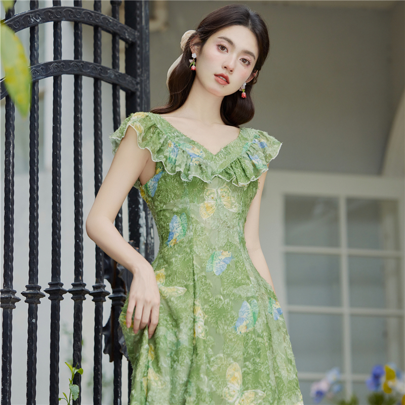 Mambo Style Mint Green Spring Outfit, New Chinese Style Dopamine Outfit, Elegant Fairy Princess Dress, Seaside Vacation Dress