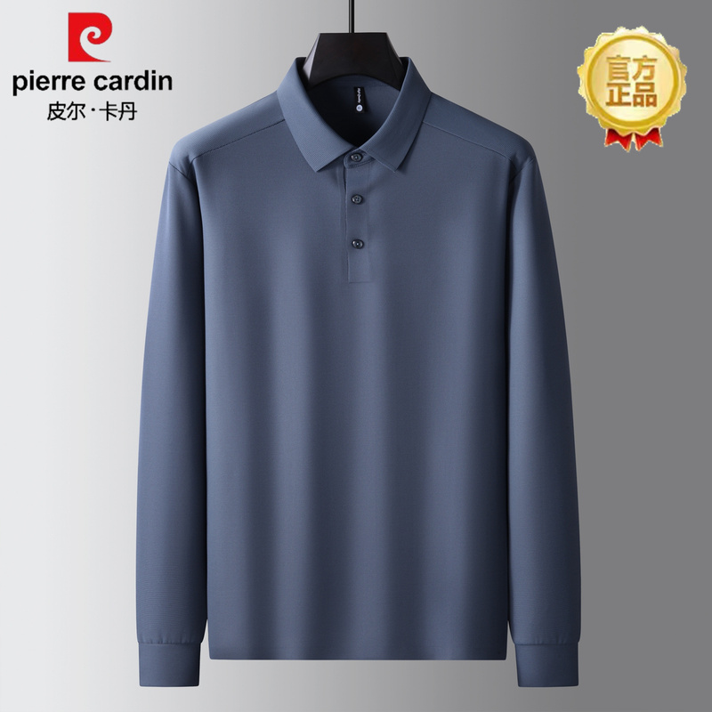 Pierre Cardin Plus-Size Long-Sleeve Polo Shirt for Men, Business Casual Oversized Pullover T-Shirt for Autumn