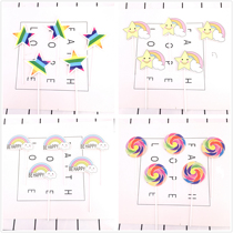 Baking birthday cake decoration card color meteor lollipop five-pointed star rainbow cloud plug-in card flag