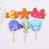 Baking birthday cake decoration insert marine animal flag small crab starfish plug-in toothpick plug-in 24 pack