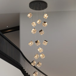 Stairwell Long Chandelier Creative Cube Crystal Duplex Loft High-Ceiling Villa Self-Built House Mezzanine Suspended Chandelier