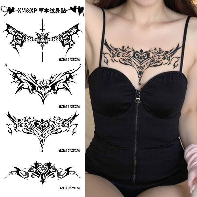 Flower Chest Herbal Tattoo Stickers Waterproof for Women, Long-Lasting, High-End Feel, Heart Wings, Chest, Lower Abdomen, Back Waist, Leg Ring, Juice