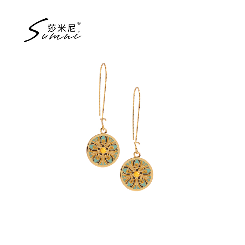 sumni 18K gold-plated enamel candy-colored flower earrings women's retro temperament earrings high-quality summer earrings