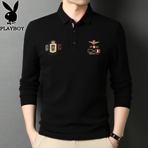 Playboy spring and autumn men cotton long sleeve T-shirt loose trend embroidery casual polo shirt mens shirt men
