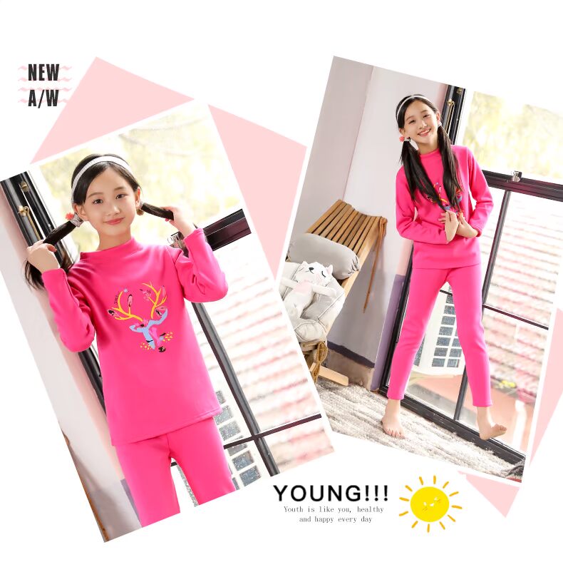 Cô gái mặc đồ lót nhiệt dày cộng với nhung trẻ em đáy quần cao cổ 12 áo len cotton 14 quần áo mùa thu 16 tuổi bộ đồ cotton cho bé trai