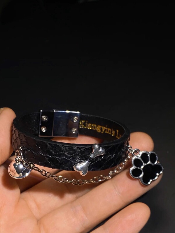 Black Python Skin Silver Bone Original Niche Everyday Bracelet Necklace Letter Ring Couple Gift Clavicle Chain High-End Feel