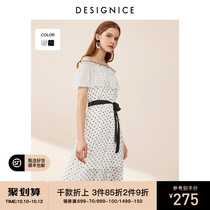 Dessenis Summer chiffon dress French vintage polo dots with strapless high waisted long skirt small man