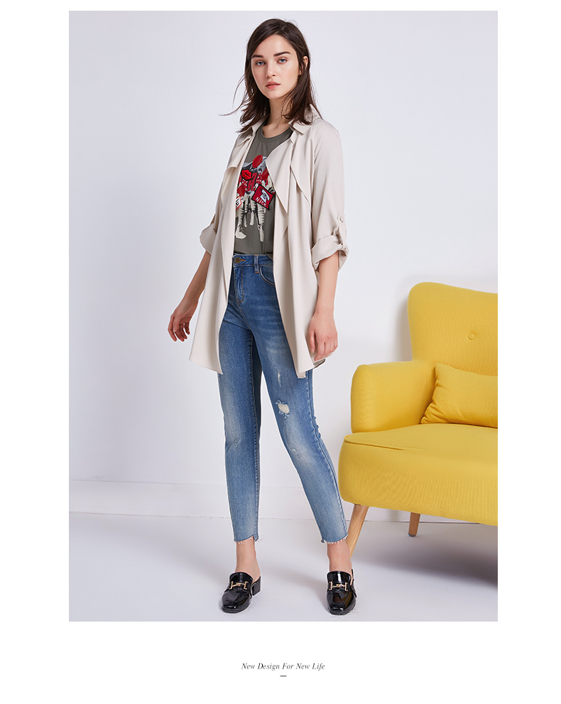Desais mùa thu màu rắn Anh áo khoác gió thời trang không thường xuyên hem áo gió lỏng quần áo phụ nữ - Trench Coat mẫu áo khoác nữ đẹp