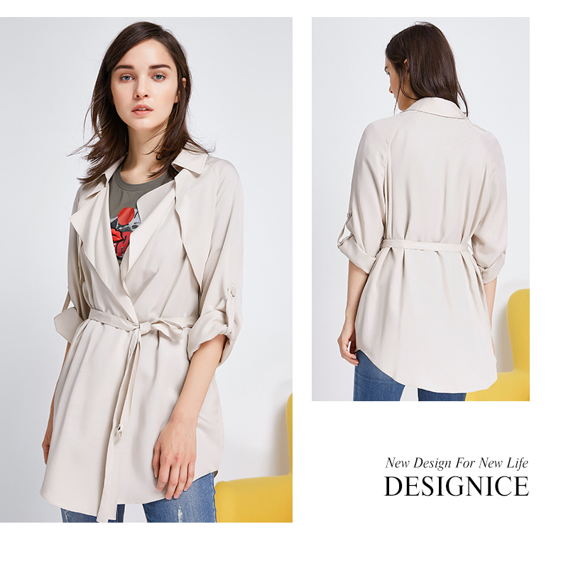 Desais mùa thu màu rắn Anh áo khoác gió thời trang không thường xuyên hem áo gió lỏng quần áo phụ nữ - Trench Coat mẫu áo khoác nữ đẹp