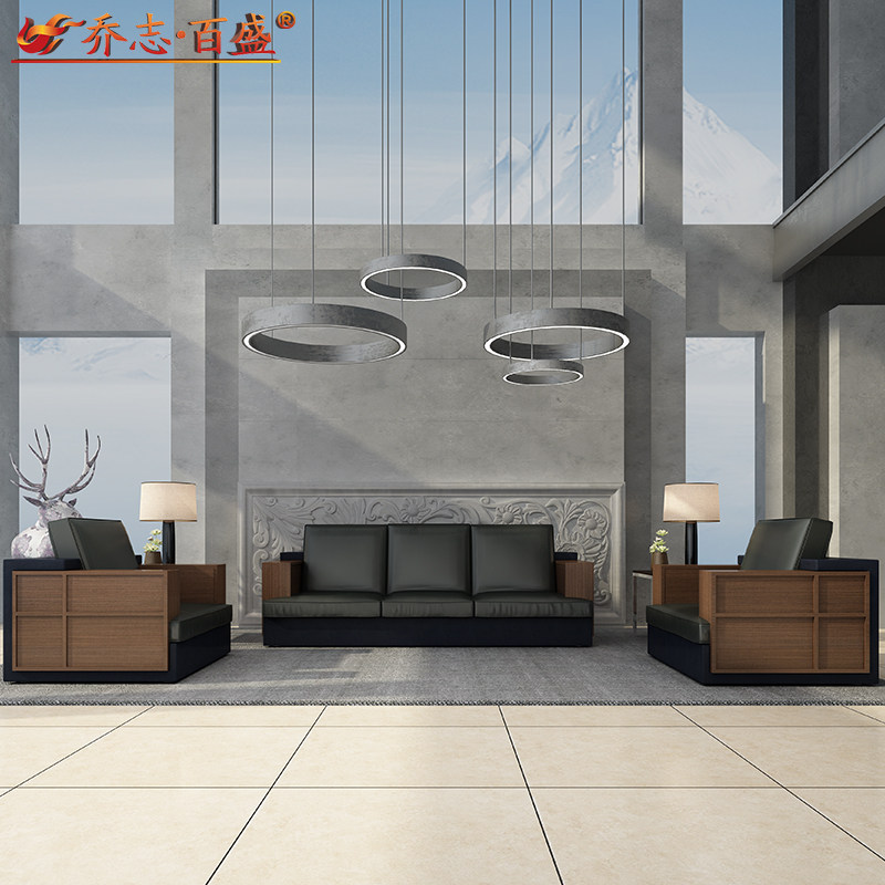 Genuine leather office sofa Reception room minimalist modern atmosphere office Guest Area Trio Sofa Tea Table Combinations