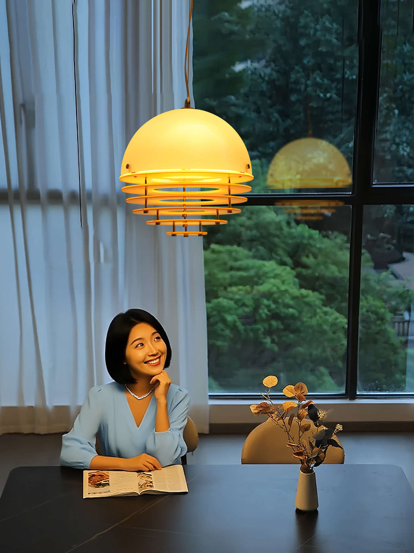 Sunset Orange Restaurant Chandelier Bauhaus Designer Niche Bar Island Retro Cozy Atmosphere Lighting H138