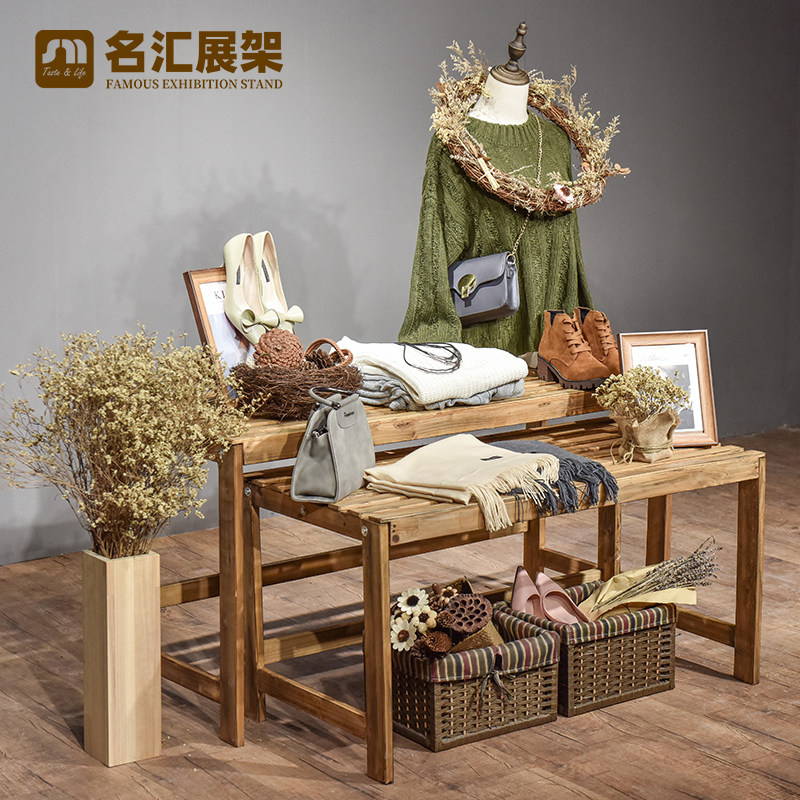 Clothing Store Shoes Cap Shelving Shelving Wood Show Shelves High And Low Flowing Water Table Shop Windows Decorative Props Bag booth