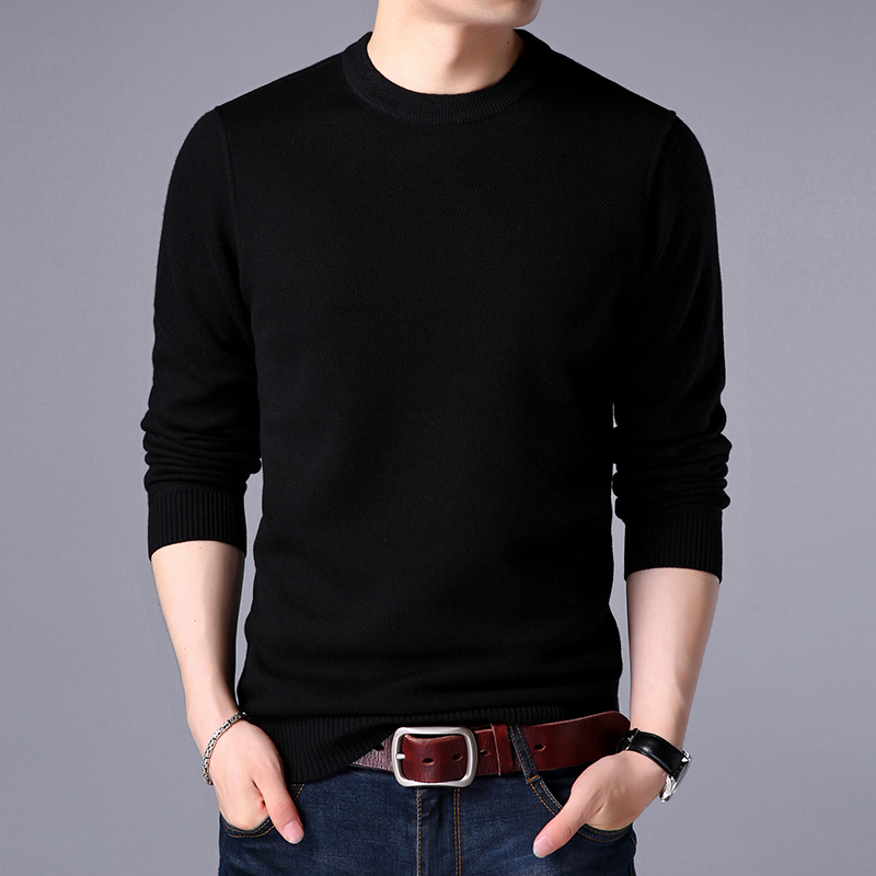 Áo len nam mùa đông cashmere cổ tròn cộng với áo len dệt kim nhung dày trung niên áo len màu đậm bố rộng cardigan nam