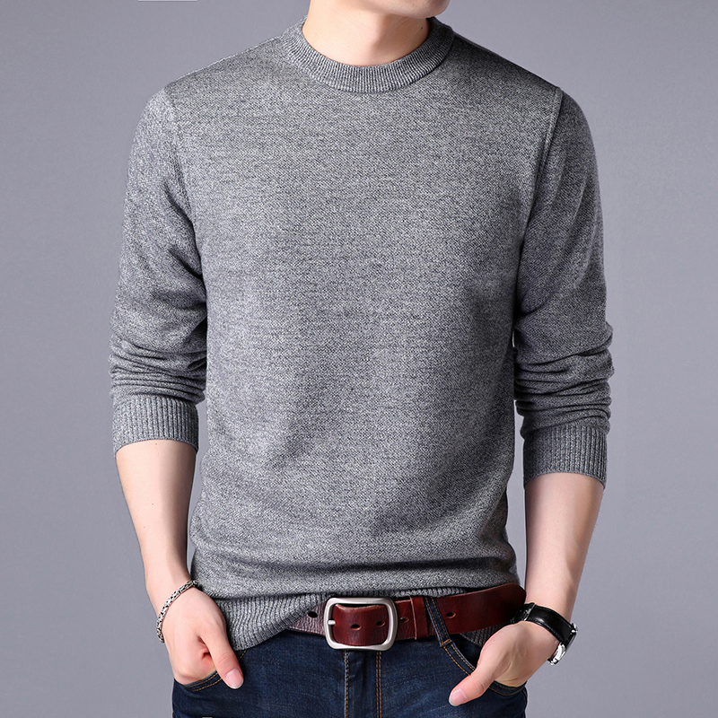 Áo len nam mùa đông cashmere cổ tròn cộng với áo len dệt kim nhung dày trung niên áo len màu đậm bố rộng cardigan nam