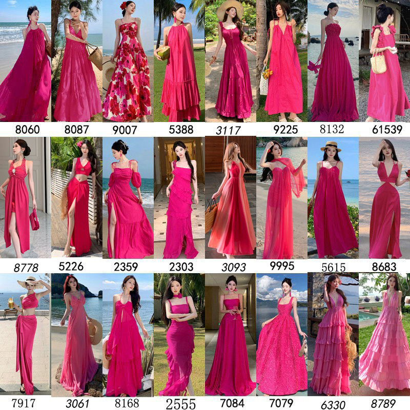 Dragon Fruit Rose Pink Slimming Backless Beach Dress for Women, New Summer Style, Sanya Seaside Vacation Dress Dragon Fruit Rose Pink Slimming Backless Beach Dress for Women, New Summer Style, Sanya Seaside Vacation Dress