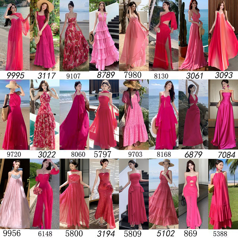 High-End Dragon Fruit Rose Pink Dress for Women, Summer Loose Halter Neck Slimming and Flesh-Covering Beach Dress for Seaside Vacation