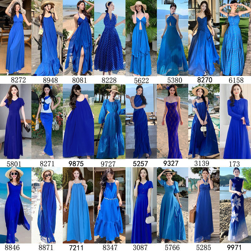 Summer New Bohemian Seaside Vacation Beach Maxi Dress Korean Style Slimming Royal Blue Super Fairy Long Dress