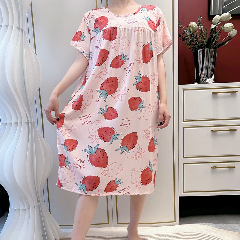 Pajamas women's summer thin section fat mm man-made cotton large size nightdress pregnant women summer short-sleeved loose cotton silk dress