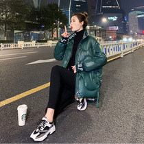 2021 new bright down jacket womens white duck down Fashion little bright leather wash thick coat short tide