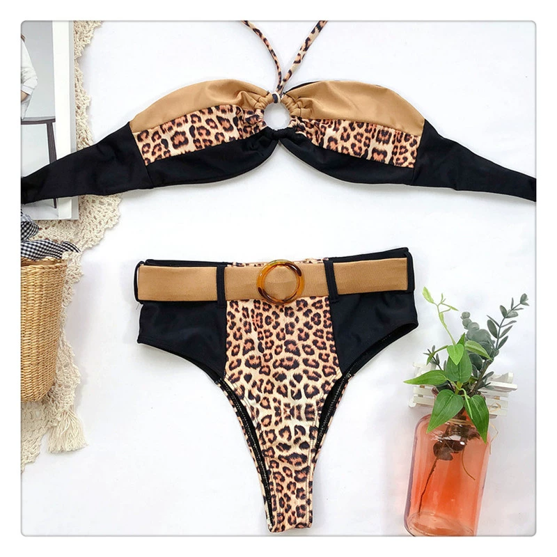 2020 new lady bikini AliExpress nóng bỏng phong cách hai dây khâu áo tắm xẻ tà áo tắm bãi biển Âu Mỹ sexy đồ bơi - Bikinis