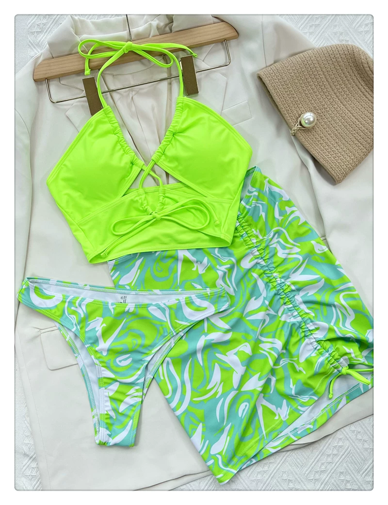 Комплект, сексуальный пляжный раскройный купальник для плавания, комплект из 3 предметов