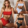 2019 mới bikini châu Âu và Mỹ màu rắn eo cao áo tắm nữ chia khóa đồ bơi bikini hai mảnh bảo thủ - Bikinis đồ bơi đi biển