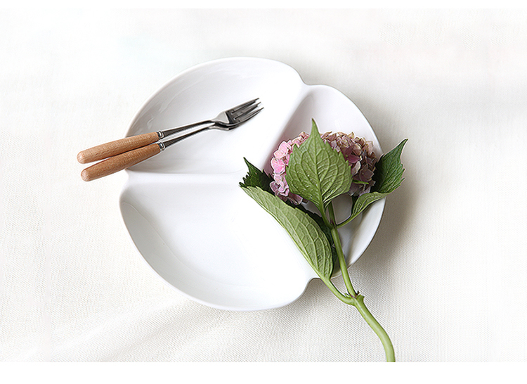 Đĩa ba tấm màu trắng, đĩa sứ chia, đĩa snack, tấm lưới gốm, đĩa ăn tròn, bộ đồ ăn riêng dĩa inox
