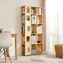 Solid wood movable bookcase with wheel Easy small bookcase floor Home Bookshelf shelve with a minimalist modern