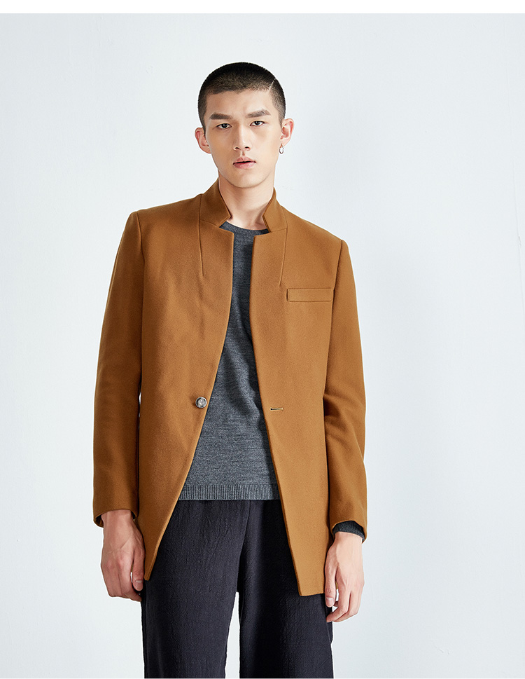 RS nam 2018 mùa đông mới thường đứng cổ áo màu rắn dài len coat coat men