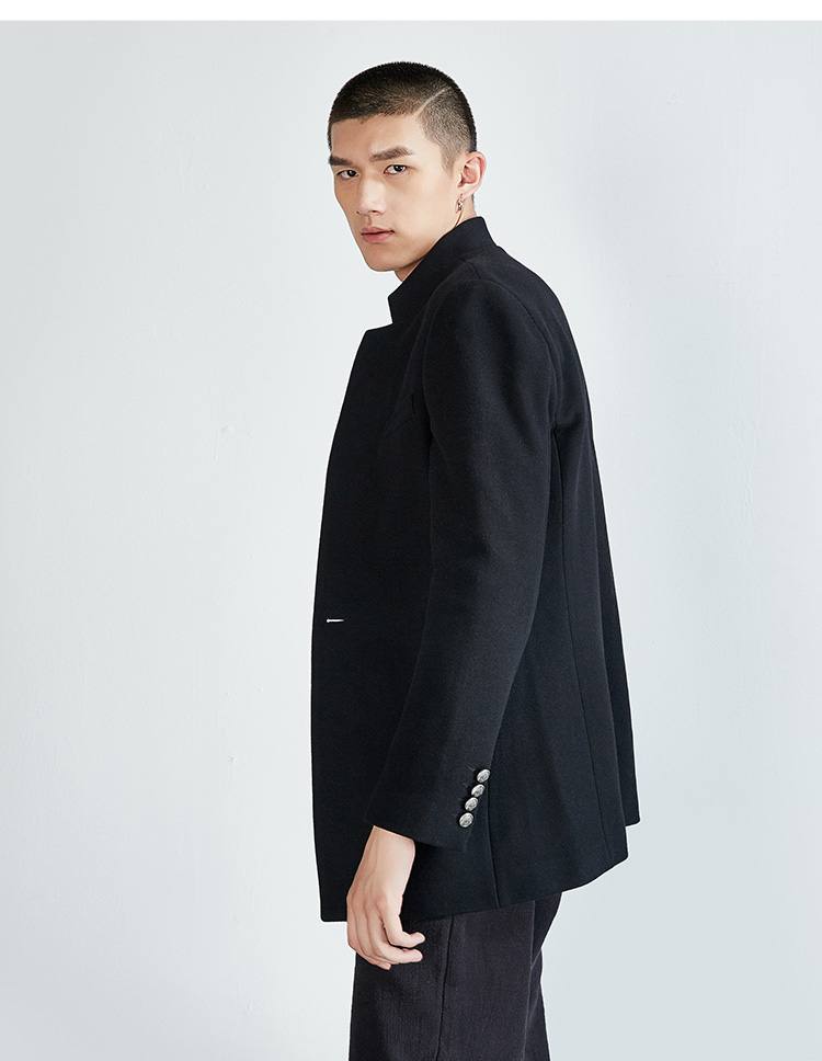 RS nam 2018 mùa đông mới thường đứng cổ áo màu rắn dài len coat coat men