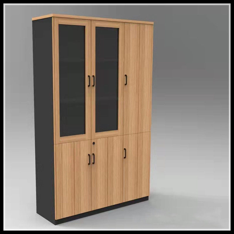 Office furniture double door landing office file cabinet employee wooden glass door bookcase for simple data collection cabinet