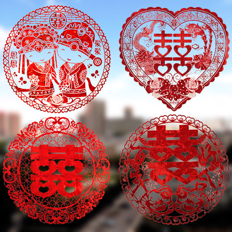 Wedding wedding letter static stickers laser wedding supplies car glass bedroom door window size wedding room stickers window grilles