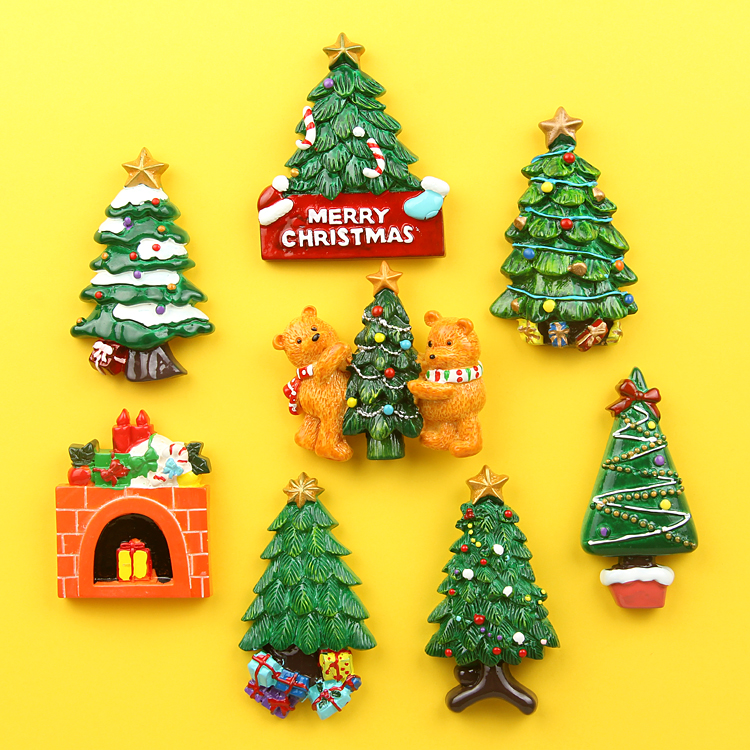 Cute Solid Resin Christmas Tree Fridge Stick Suction Iron Stone Magnetic Sticker Creative Leave for children Early teaching post-Taobao