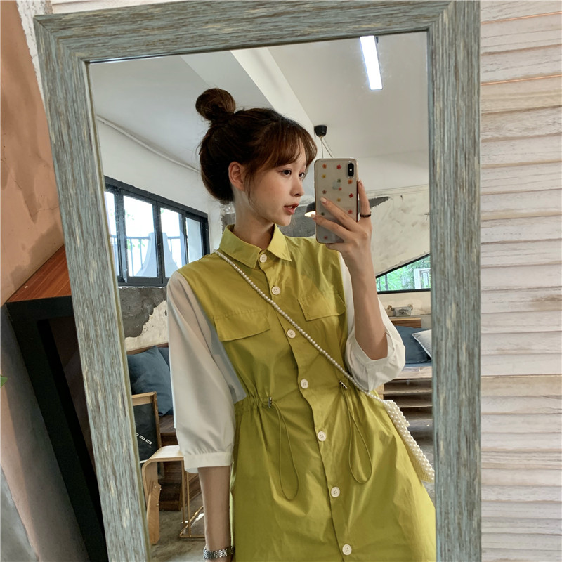 VK旗艦店 韓國風收腰拼接假兩件短袖洋裝