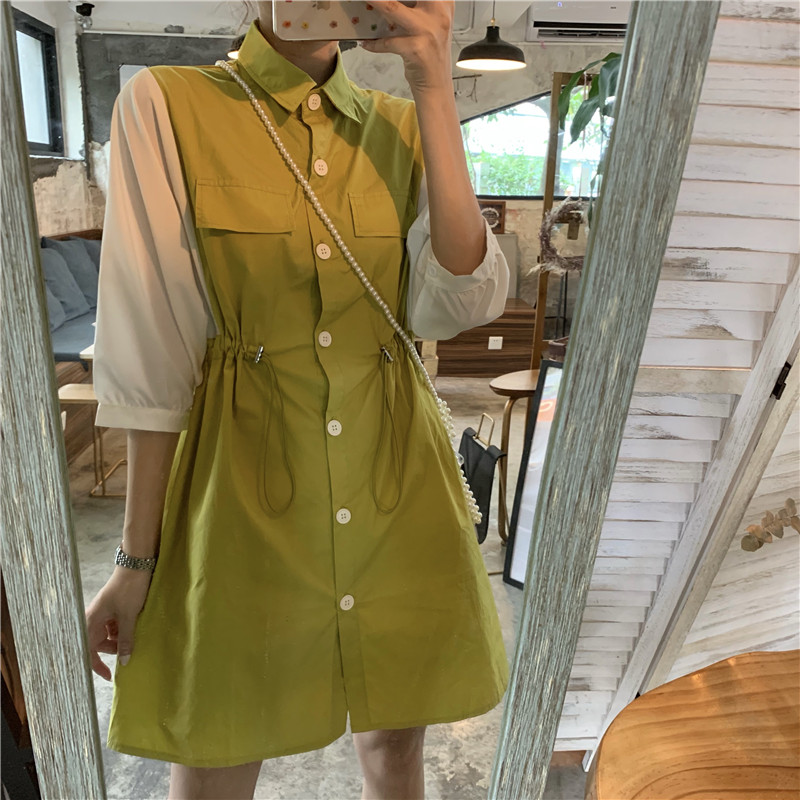 VK旗艦店 韓國風收腰拼接假兩件短袖洋裝