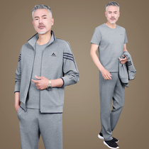 2021 Spring and autumn striped middle-aged sports suit Mens fashion casual three-piece suit sportswear sportswear